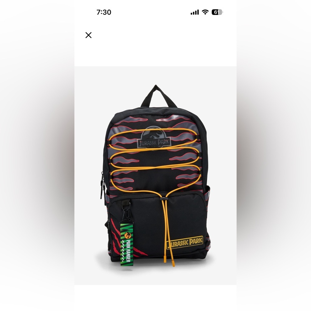 Bioworld Jurassic park cord pull tag backpack